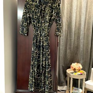 Donna Morgan Black Maxi Dress with Gold Chain Motif